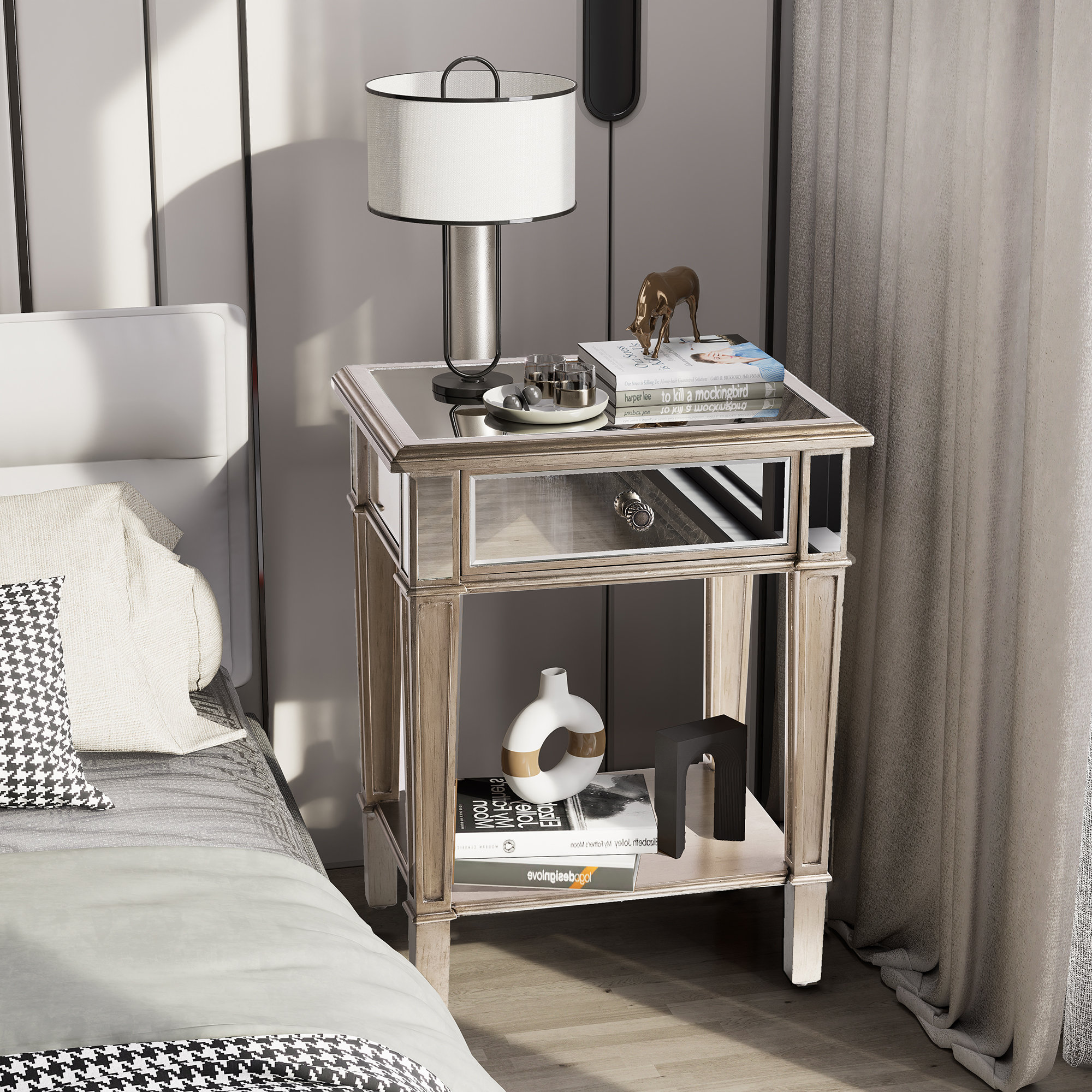 Pier one 2024 imports nightstand all-mirrored cabinet